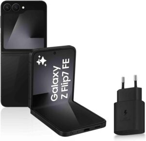 samsung galaxy z flip7 fe, smartphone android 5g avec galaxy ai, 128 go, chargeur secteur rapide 25w inclus, smartphone déverrouillé, noir, version fr