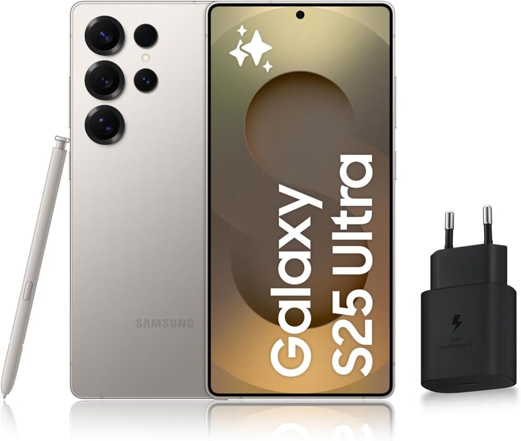 samsung galaxy s25 ultra, smartphone android 5g avec galaxy ai, 256 go, chargeur secteur rapide 25w inclus, smartphone déverrouillé, gris titane, version fr